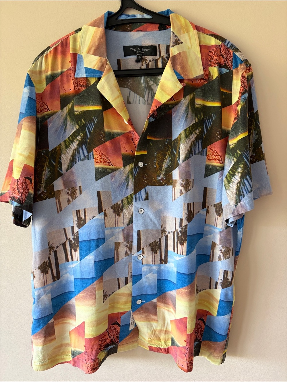 Rag & Bone Multicolor Geometric Palm-Print Short Sleeve Button-Up Shirt